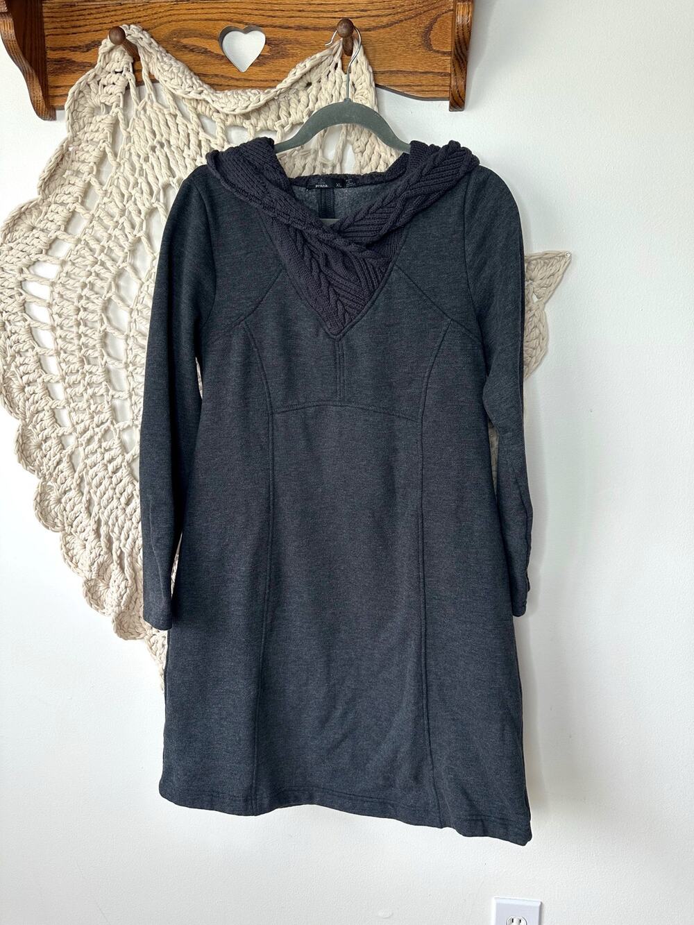 Prana Maud Sweatshirt Dress Charcoal Gray Organic Cotton Size XL